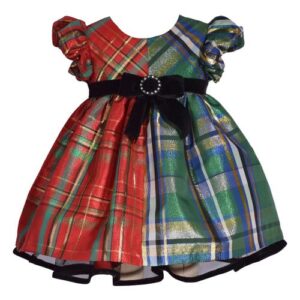 Iris & Ivy Kids' Metallic Two-Tone Plaid Babydoll Dress in Red And Green at Nordstrom, Size 5