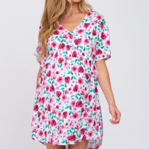 Ivory Floral Short Sleeve Babydoll Maternity Dress