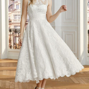 Ivory Wedding Dress Tea Length A-Line Sleeveless Jewel Neck Bridal Gowns Free Customization