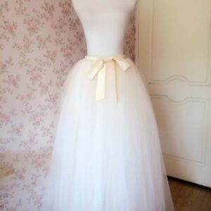 Ivory White Long Tulle Skirt Bridal Custom Plus Size Floor Length Tulle Skirt