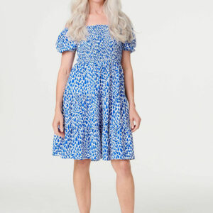 Izabel London Blue - Heart Print Knee Length Smock Dress, Size: 8