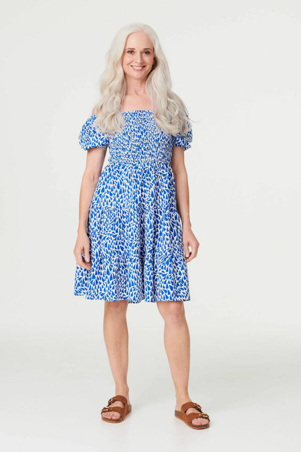 Izabel London Blue - Heart Print Knee Length Smock Dress, Size: 8