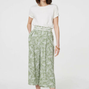 Izabel London Green - Leaf Print Pleat-front Wide Leg Culottes, Size: 16