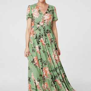 Izabel London Mint - Floral High Low Maxi Tea Dress, Size: 10