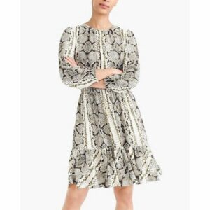 J Crew J. Crew Long Sleeve Snake Print Ruffle Hem Smock Dress Xxs in Green, Women's (Size 2XS)