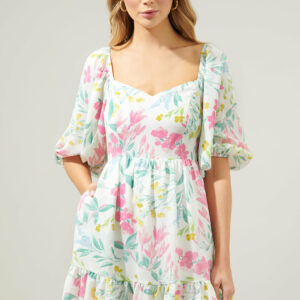 Jacinda Floral Scotia Puff Sleeve Babydoll Dress