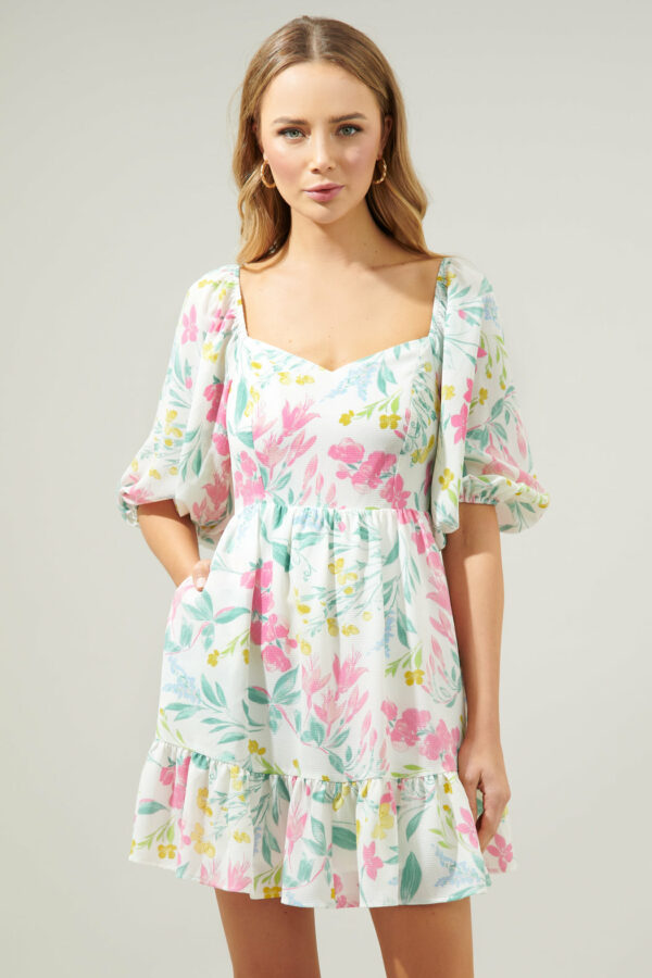 Jacinda Floral Scotia Puff Sleeve Babydoll Dress