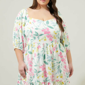 Jacinda Floral Scotia Puff Sleeve Babydoll Dress Curve