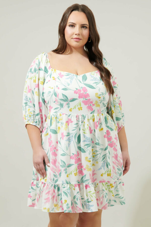 Jacinda Floral Scotia Puff Sleeve Babydoll Dress Curve