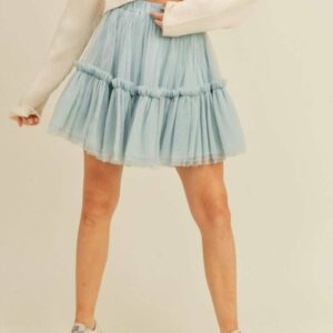 Jaylani Tulle Mini Skirt In Dusty Blue