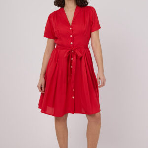 Joanie Clothing Barb Red Tie-Waist Tea Dress- UK 12 (Red)