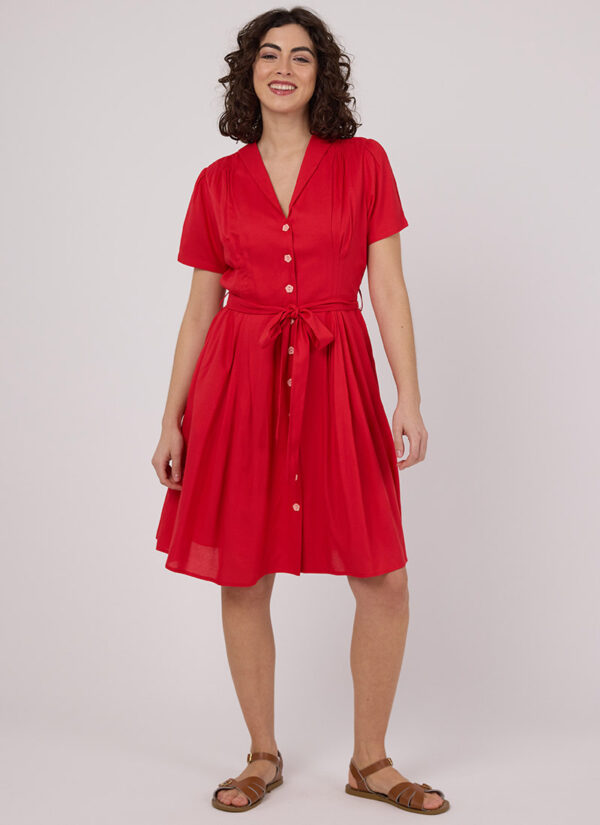 Joanie Clothing Barb Red Tie-Waist Tea Dress- UK 12 (Red)