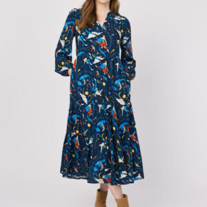 Joanie Clothing Cady Astrological Print Long Sleeve Smock Dress - Small (UK 8-10) (Blue)