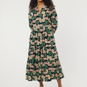 Joanie Clothing Cady Daisy Print Long Sleeve Smock Dress-EXTRA EXTRA LARGE (UK 24-26) (Pink)