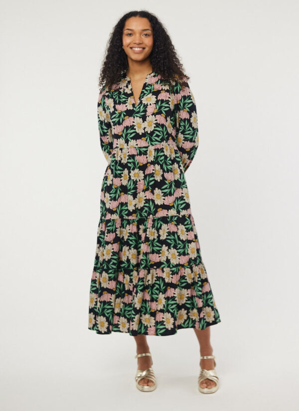 Joanie Clothing Cady Daisy Print Long Sleeve Smock Dress-EXTRA EXTRA LARGE (UK 24-26) (Pink)