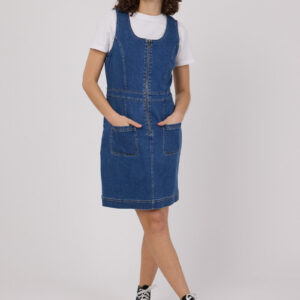 Joanie Clothing Mindy Mid Wash Denim Pinafore Dress - UK 16 (Blue)