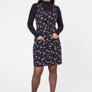 Joanie Clothing Mindy Star Print Pinafore Dress - UK 12 (Black)