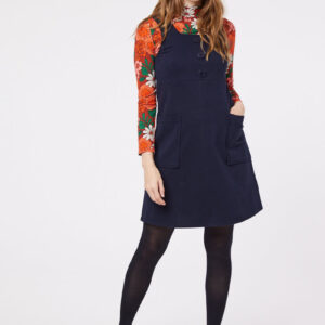 Joanie Clothing Pennie Jersey Pinafore Dress - Navy - Small (UK 8-10) - Sustainable Organic Cotton (Navy)