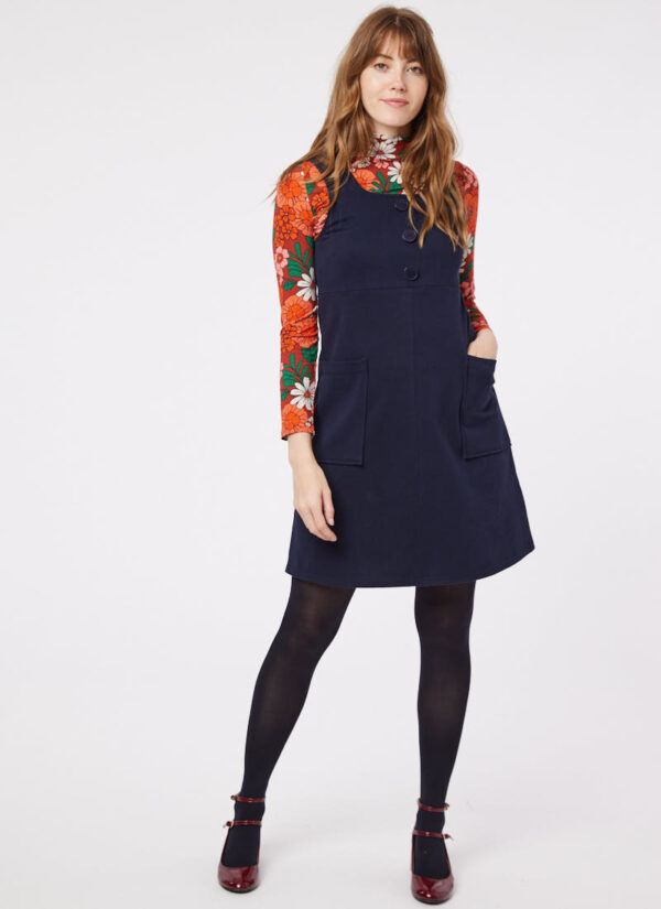 Joanie Clothing Pennie Jersey Pinafore Dress - Navy - Small (UK 8-10) - Sustainable Organic Cotton (Navy)