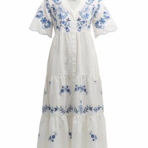 Johnny Was Alegra Poplin Tea Length Dress White