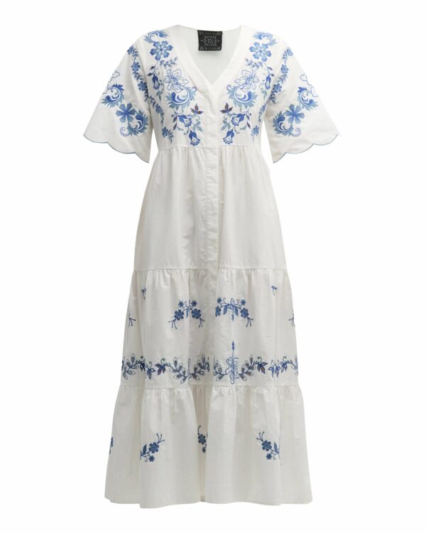 Johnny Was Alegra Poplin Tea Length Dress White