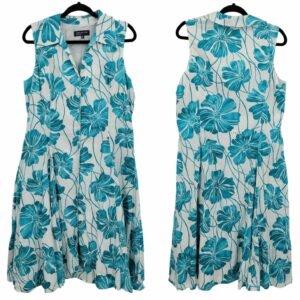 Jones New York Sleeveless Button Front Pinafore Midi Dress 16 Aqua in Blue, Women's (Size 2XL)