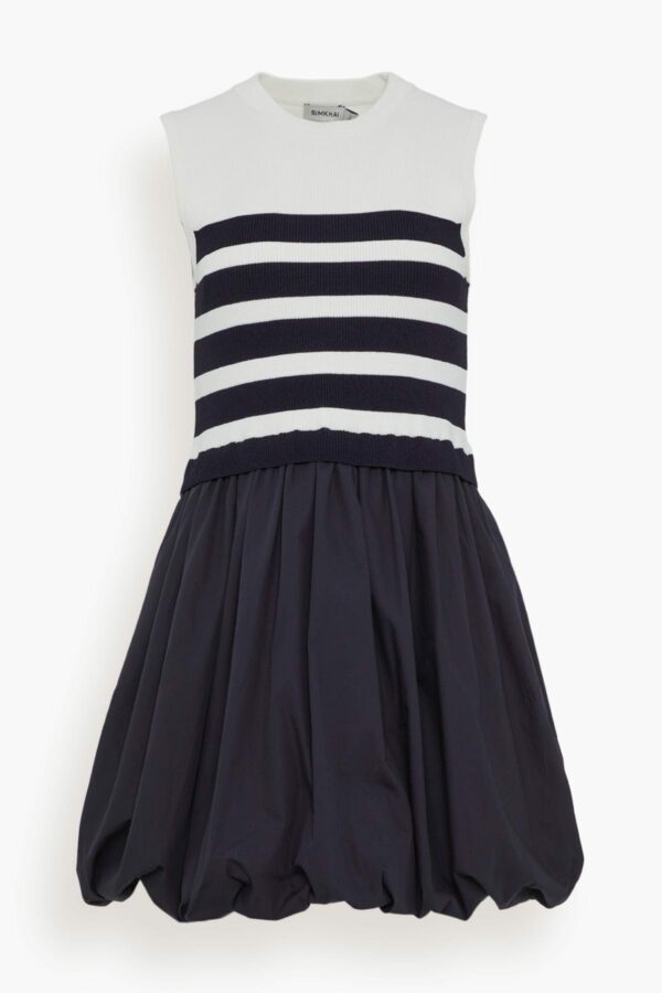 Josey Sleeveless Bubble Skirt Mini Dress in Midnight Stripe