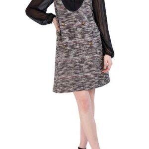 Julia Jordan Long Sleeve Mixed Media Pinafore Dress in Black Multi at Nordstrom, Size 10