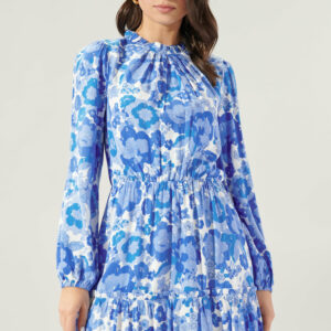 Juliani Floral Balloon Sleeve Blouson Tea Dress