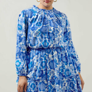 Juliani Floral Balloon Sleeve Blouson Tea Dress Curve