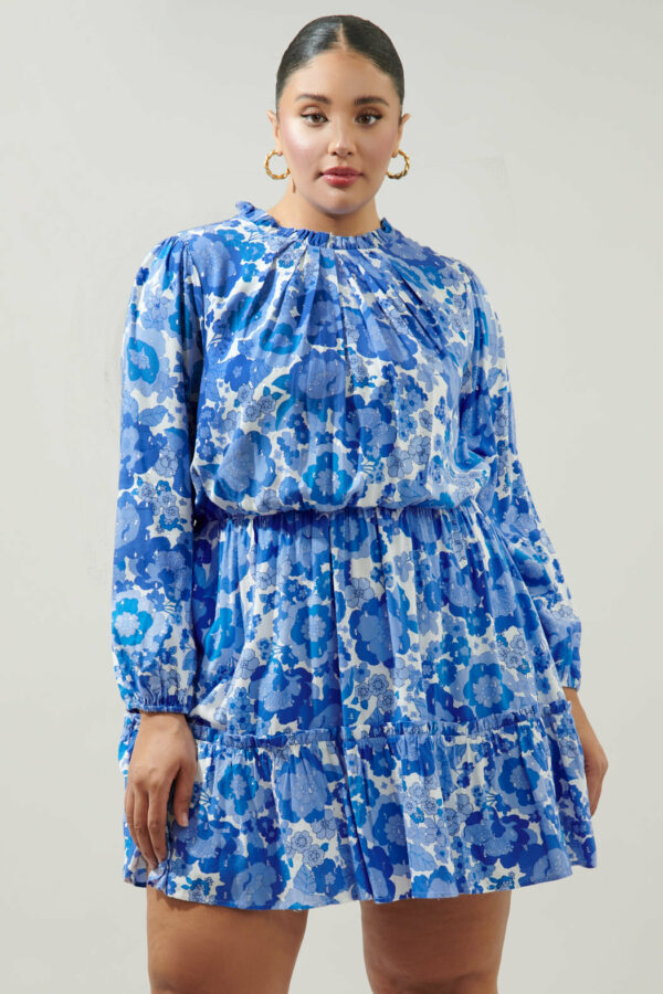 Juliani Floral Balloon Sleeve Blouson Tea Dress Curve