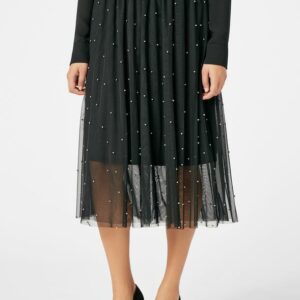 JustFab Embellished Tulle Midi Skirt Womens Black Size XS