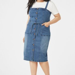 JustFab Pinafore Denim Dress Womens Blue plus Size 2X