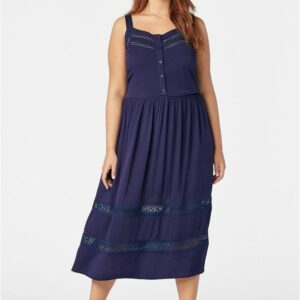 JustFab Pinafore Midi Dress Womens Blue plus Size 2X