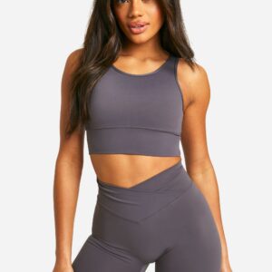 Womens Premium Sculpt Padded Deep Hem Sports Bra - Grey - L, Grey