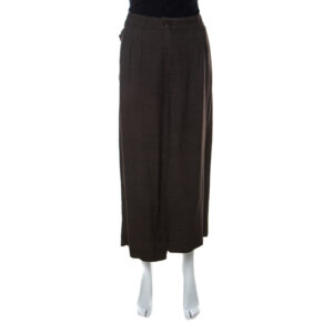 Kenzo Dark Brown Stretch Wool Pleated Culottes M