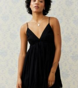 Kimchi Blue Elsie Babydoll Mini Dress - Black 2XS at Urban Outfitters