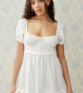 Kimchi Blue Farron Babydoll Mini Dress - White 2XS at Urban Outfitters