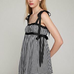 Kimchi Blue Georgie Gingham Babydoll Mini Dress in Black/White, Women's at Urban Outfitters