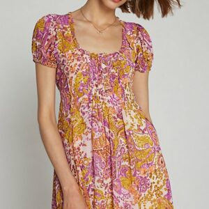 Kimchi Blue Phoebe Babydoll Mini Dress in Pink Combo, Women's at Urban Outfitters