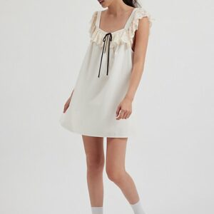 Kimchi Blue Rebecca Babydoll Mini Dress in Ivory, Women's at Urban Outfitters