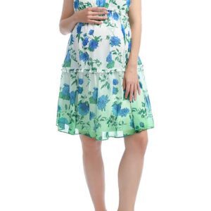 Kimi and Kai Norah Floral A-Line Halter Maternity Dress in Green at Nordstrom, Size Large