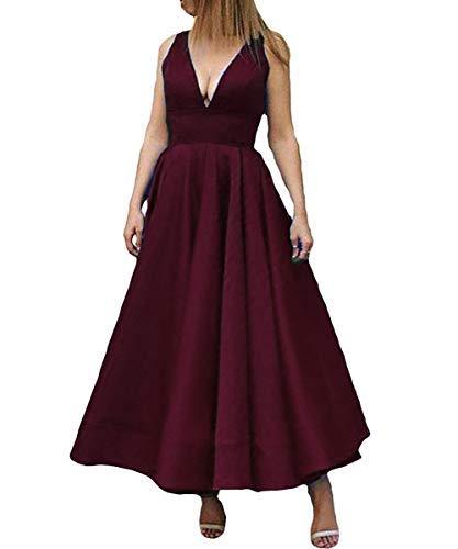 Kivary Plus Size V Neck Corset Backless Formal Prom Evening Dresses Dark Plum US