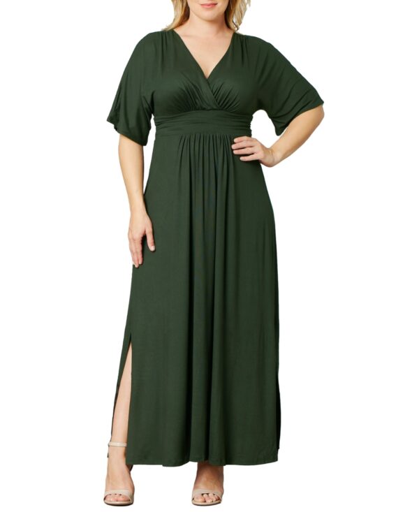 Kiyonna Plus Size Vienna Kimono Sleeve Long Maxi Dress - Matcha green tea