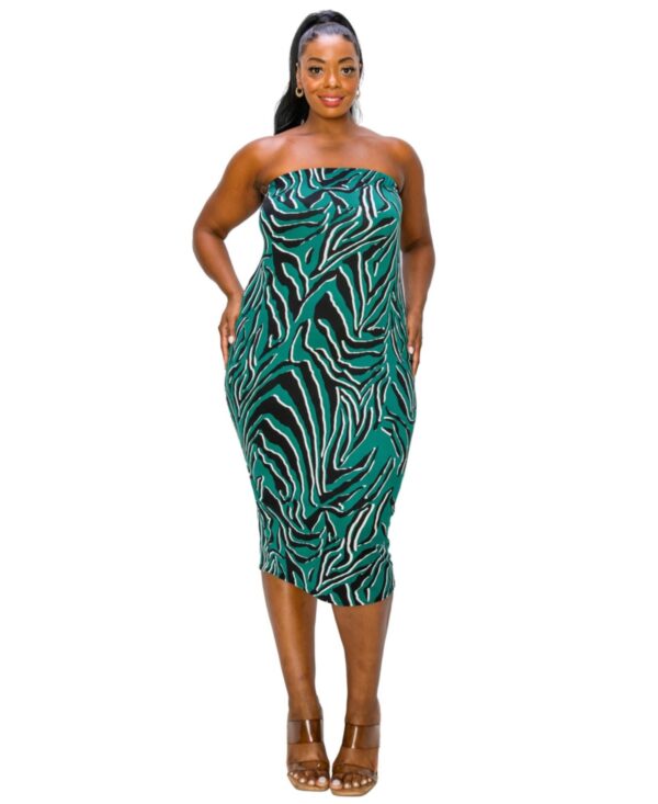 L I V D Plus Size Kiko Zebra Print Tube Dress - Hunter