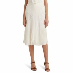 LAUREN Ralph Lauren Patchwork Tulle Gauze Midi Skirt (Mascarpone Cream) Women's Skirt