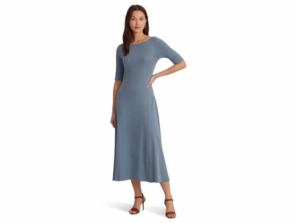 LAUREN Ralph Lauren Stretch Cotton Midi Dress (Pale Azure) Women's Dress