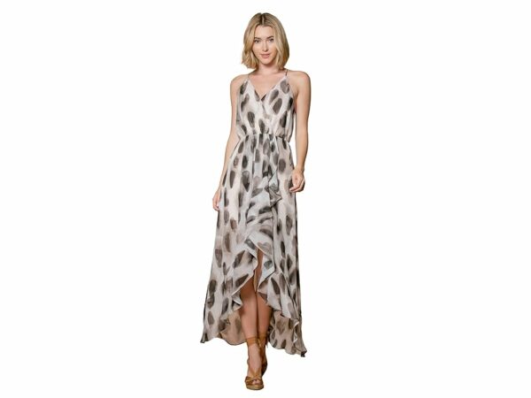 LAVENDER BROWN Animal Print Sleeveless Maxi Dress (Taupe/Brown) Women's Dress