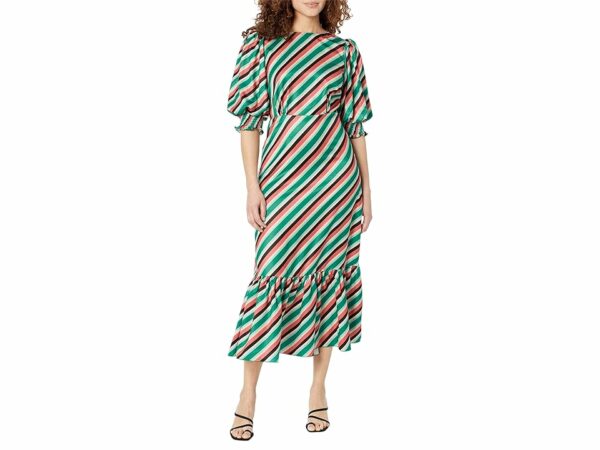 LITTLE MISTRESS Stripe Satin Peplum Midi Dress (Multi) Women's Dress