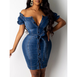 LW Off The Shoulder Bandage Design Denim Dress